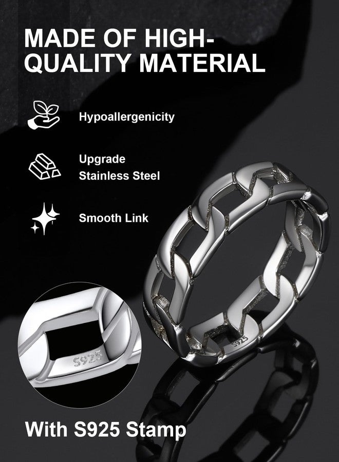 ChainsPro Silver Cuban Link Ring Women Size 6 Buckle Rings Sterling Silver Chain Rings - Image 5